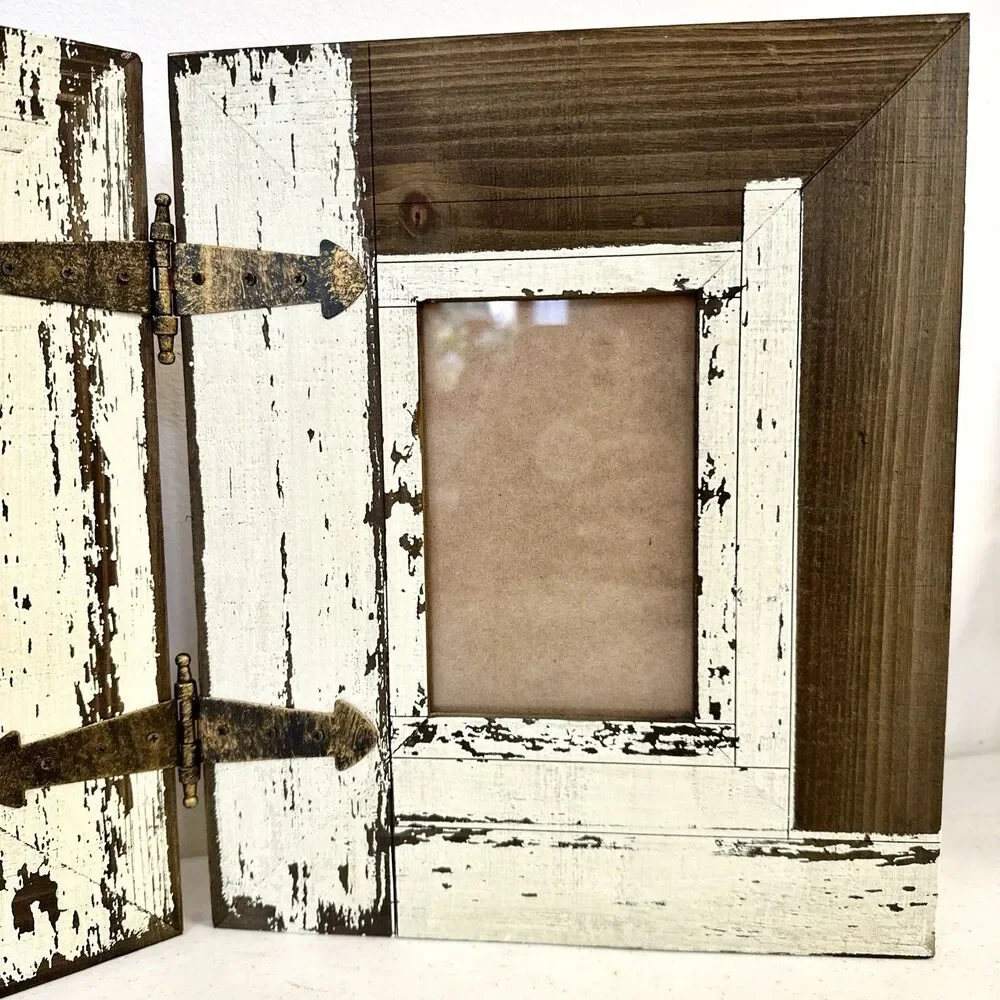 Distressed Wood Grain Bi-Fold Frame for 3.5" x‎ 5.5" Photo Holder 9.5”x11.5” - Picture 3 of 9